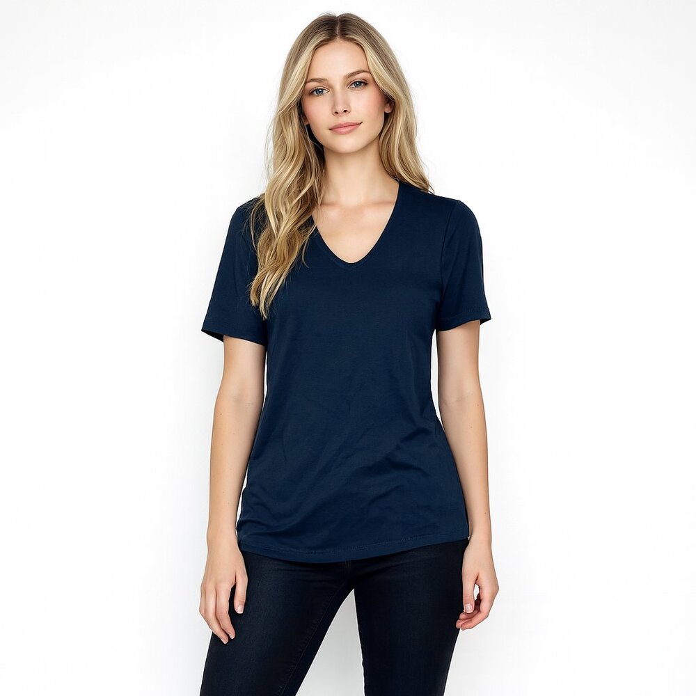 2/$30 Isaac Mizrahi Round V-Neck Short Sleeve Tee Black XS #1560